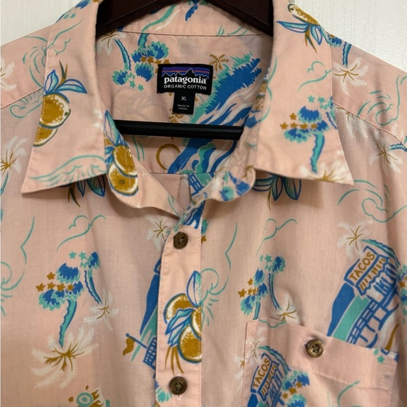 Patagonia Go To Shirt C Street Feather Pink SizeXL Organic Cotton Aloha ButtonUp - Picture 12 of 12